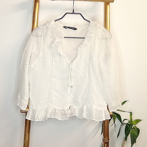 Zara Tops - Zara Boho Frill Sheer Top